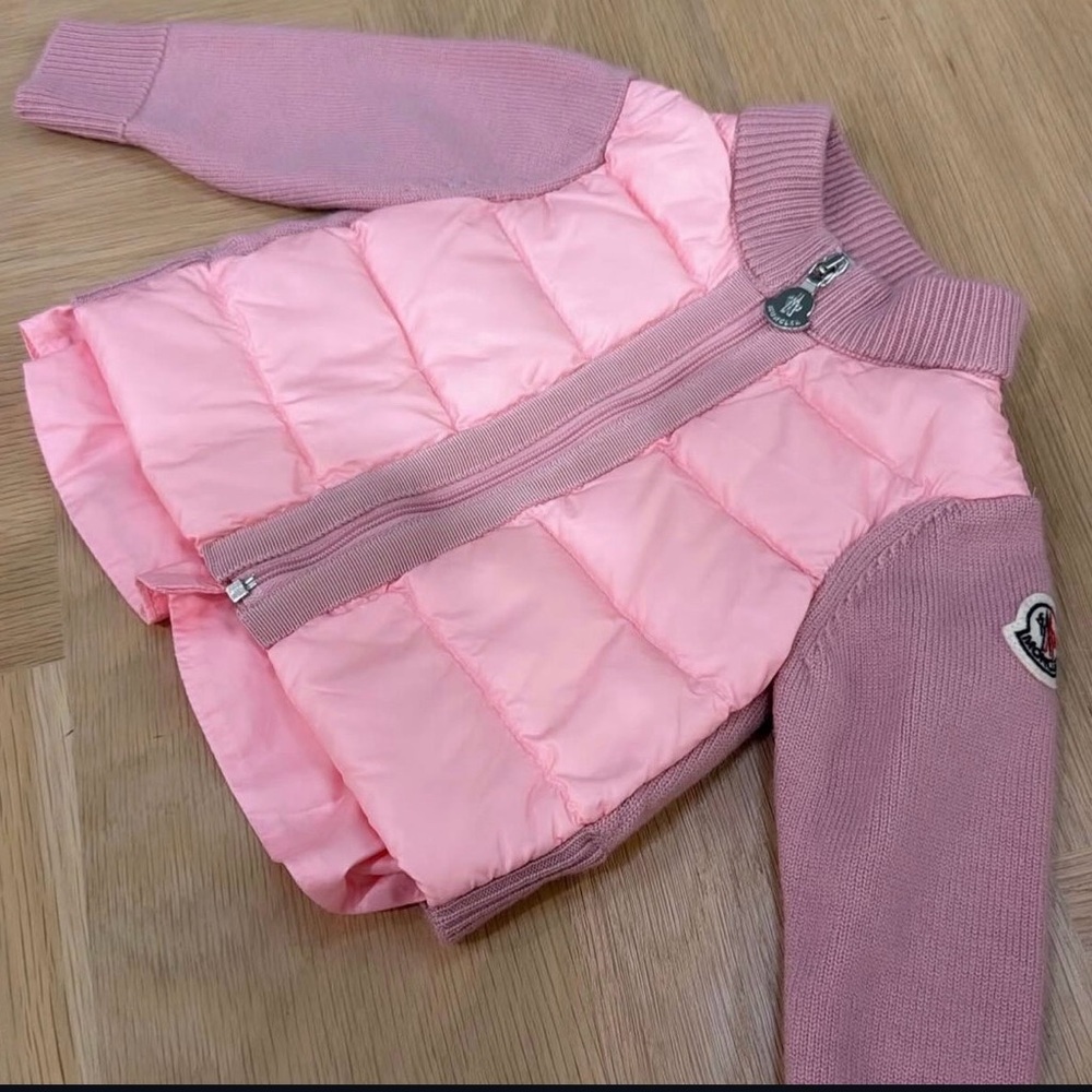 Moncler Pink Quilted & Knit Kids Jacket